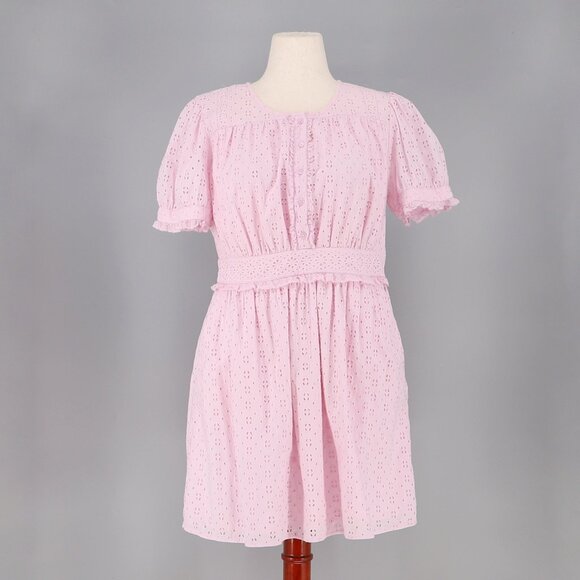 J.CREW Ruffle Button-Front Eyelet Mini Dress in Pink Frosty Lavender Size 12 - Picture 2 of 10